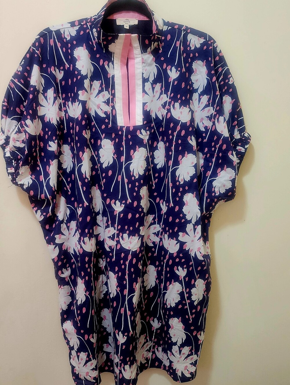 Entro Navy Floral Tunic with Pink Accent